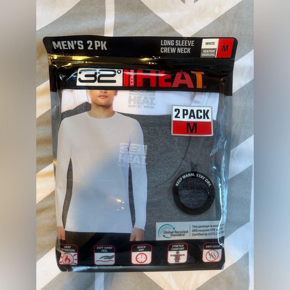 32 Degrees Men's Heat Long Sleeve Crew Neck Tee, 2-pack/ Various Sizes (NWT)